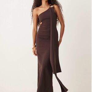 ASOS One-Shoulder Brown Midi Dress
